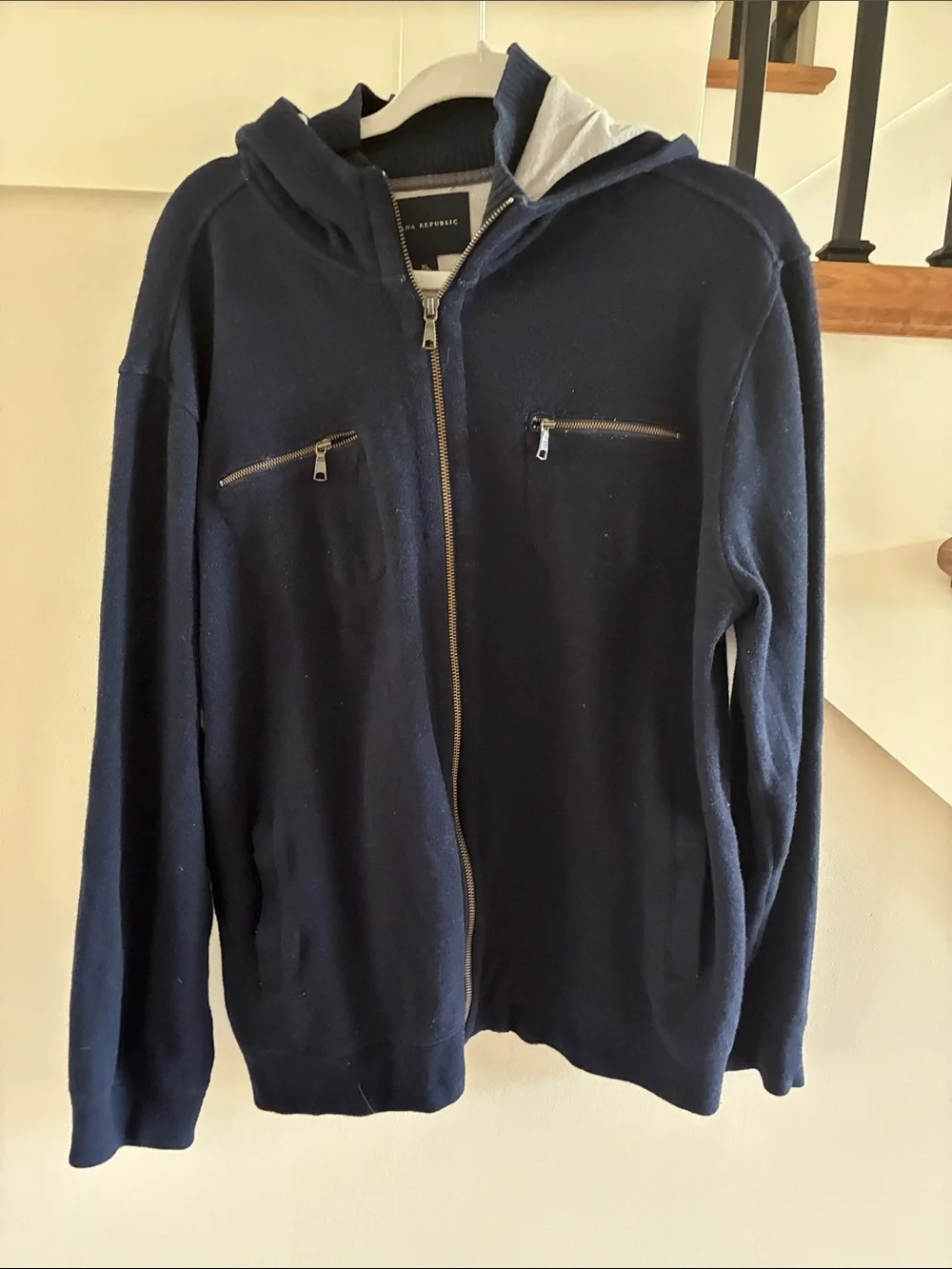 Banana Republic Men's Navy Full-Zip Hoodie Sweater with Contrast Lining